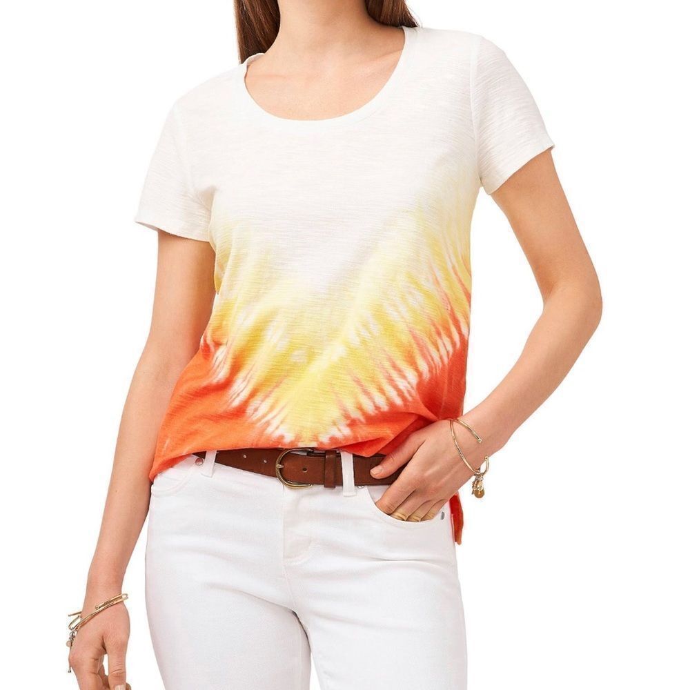 Vince Camuto Chevron Cotton Blend Tie Dye Tee in Passion Fruit Medium NWOT